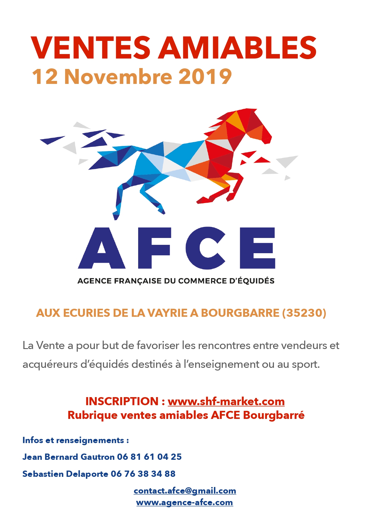 Ventes Amiables d'Equidés à Rennes Bourgbarré le 12 Novembre 2019